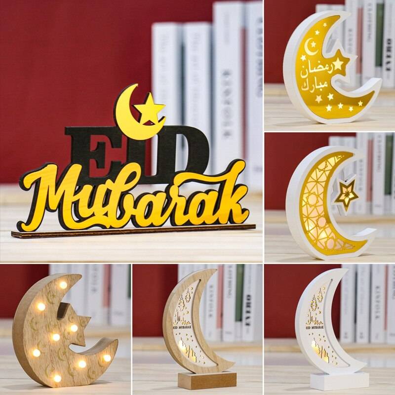 QIFU DIY Eid Wooden Dessert Tray EID MUBARAK Decor For Home Ramadan