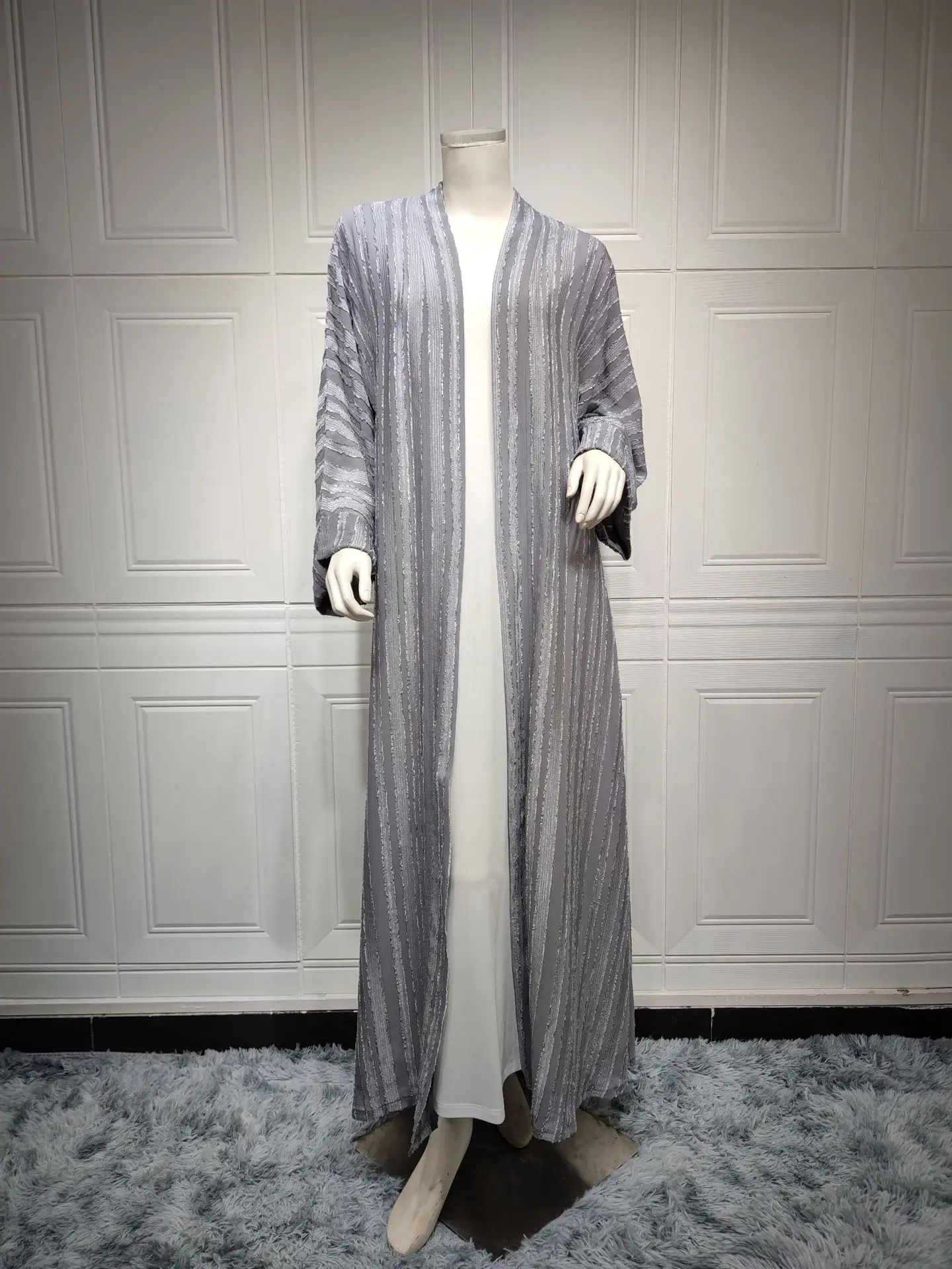 2024 New Fashion Muslim Kimono Abaya Solid Striped Retro Ethnic Cardigan Robe Dubai Middle Eastern Saudi Arabia Eid Clothes