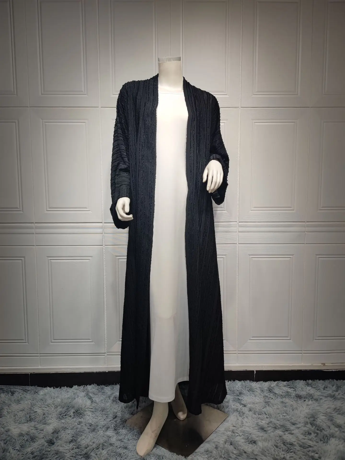 2024 New Fashion Muslim Kimono Abaya Solid Striped Retro Ethnic Cardigan Robe Dubai Middle Eastern Saudi Arabia Eid Clothes