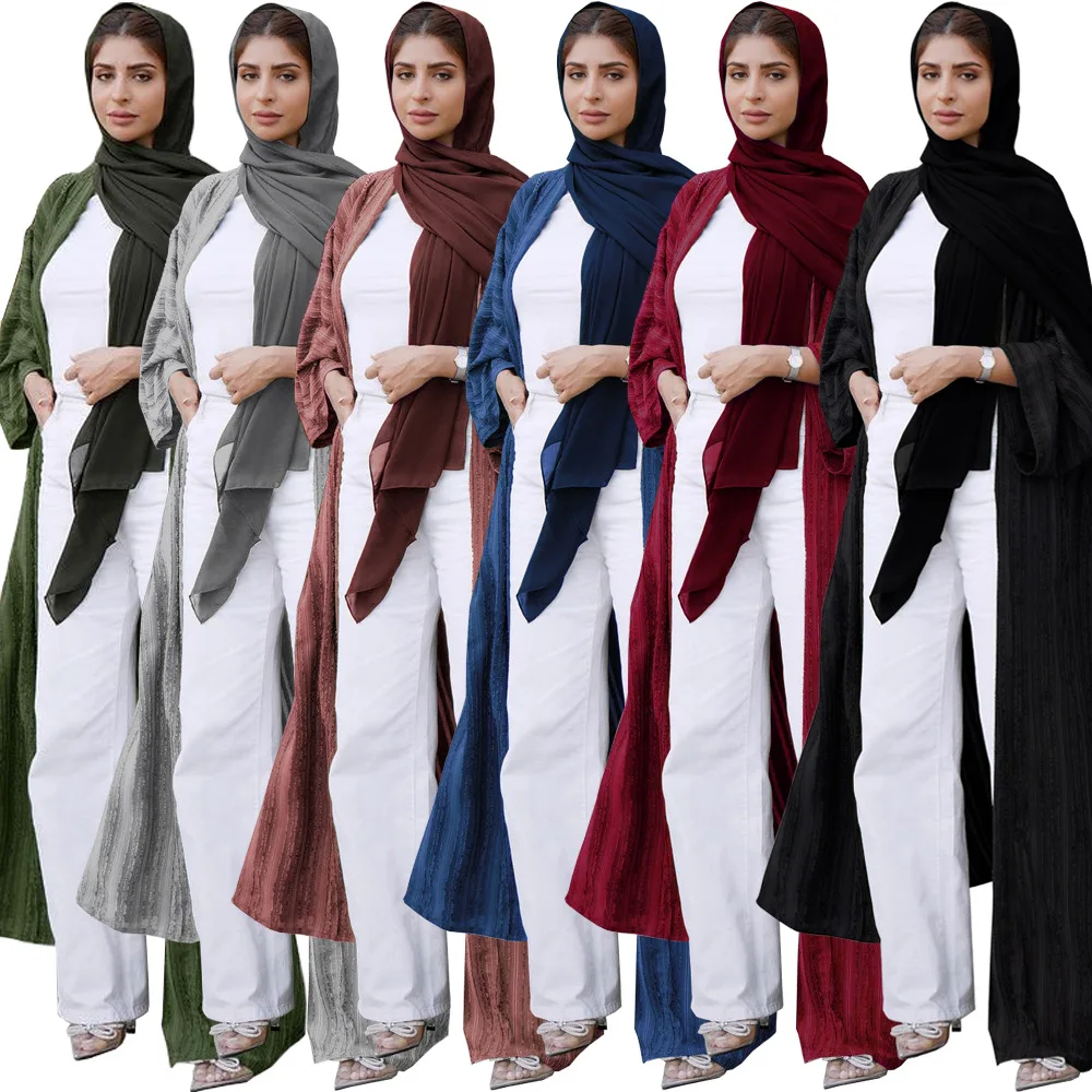2024 New Fashion Muslim Kimono Abaya Solid Striped Retro Ethnic Cardigan Robe Dubai Middle Eastern Saudi Arabia Eid Clothes