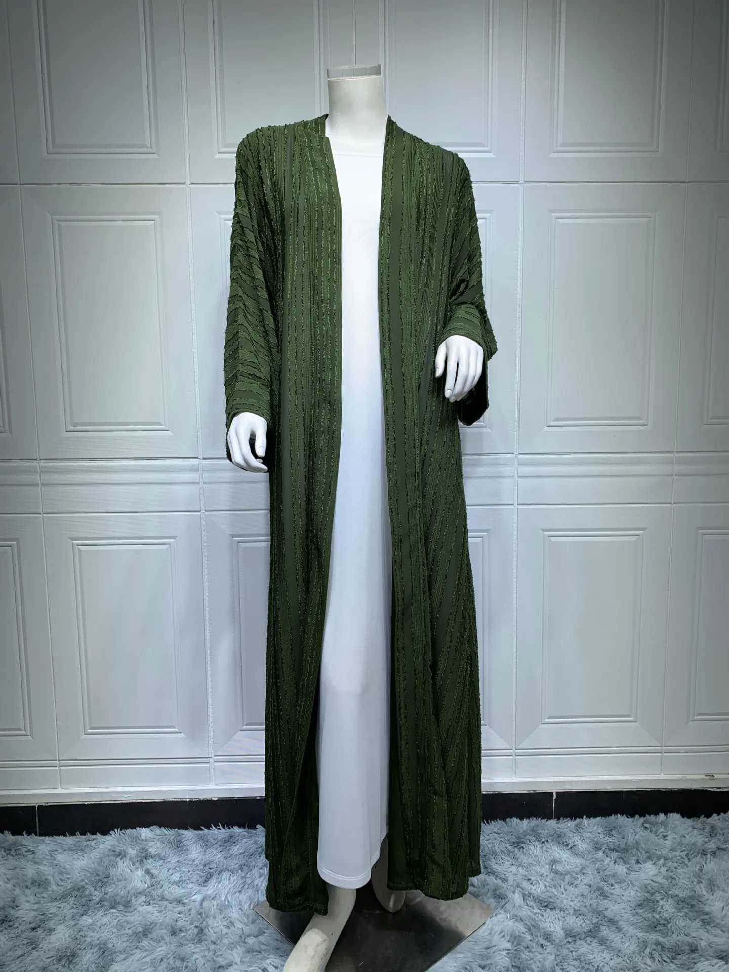 2024 New Fashion Muslim Kimono Abaya Solid Striped Retro Ethnic Cardigan Robe Dubai Middle Eastern Saudi Arabia Eid Clothes