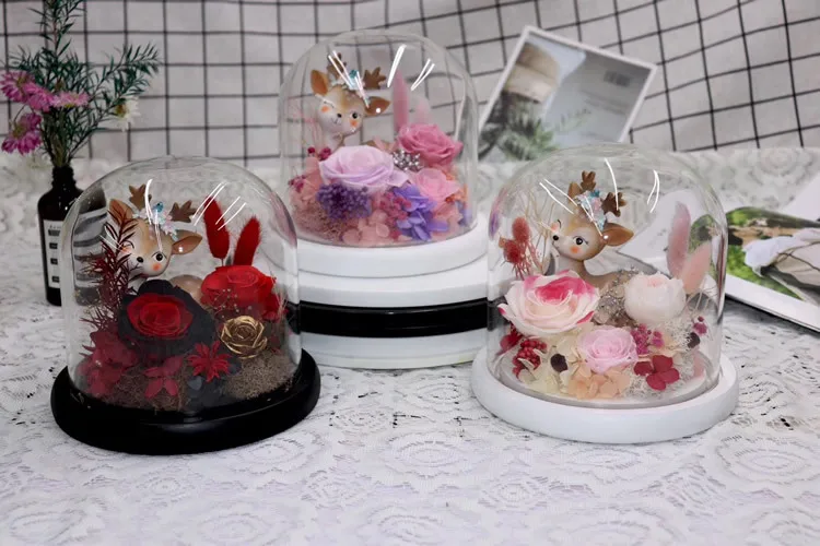 Clear Glass Display Glass Flower Display Cloche Bell Jar Bottle with Wooden Base Dust Cover Display Box Immortal Flower Box Clear Glass Display Glass Flower Display Cloche Bell Jar Bottle with Wooden Base Dust Cover Display Box Immortal Flower Box