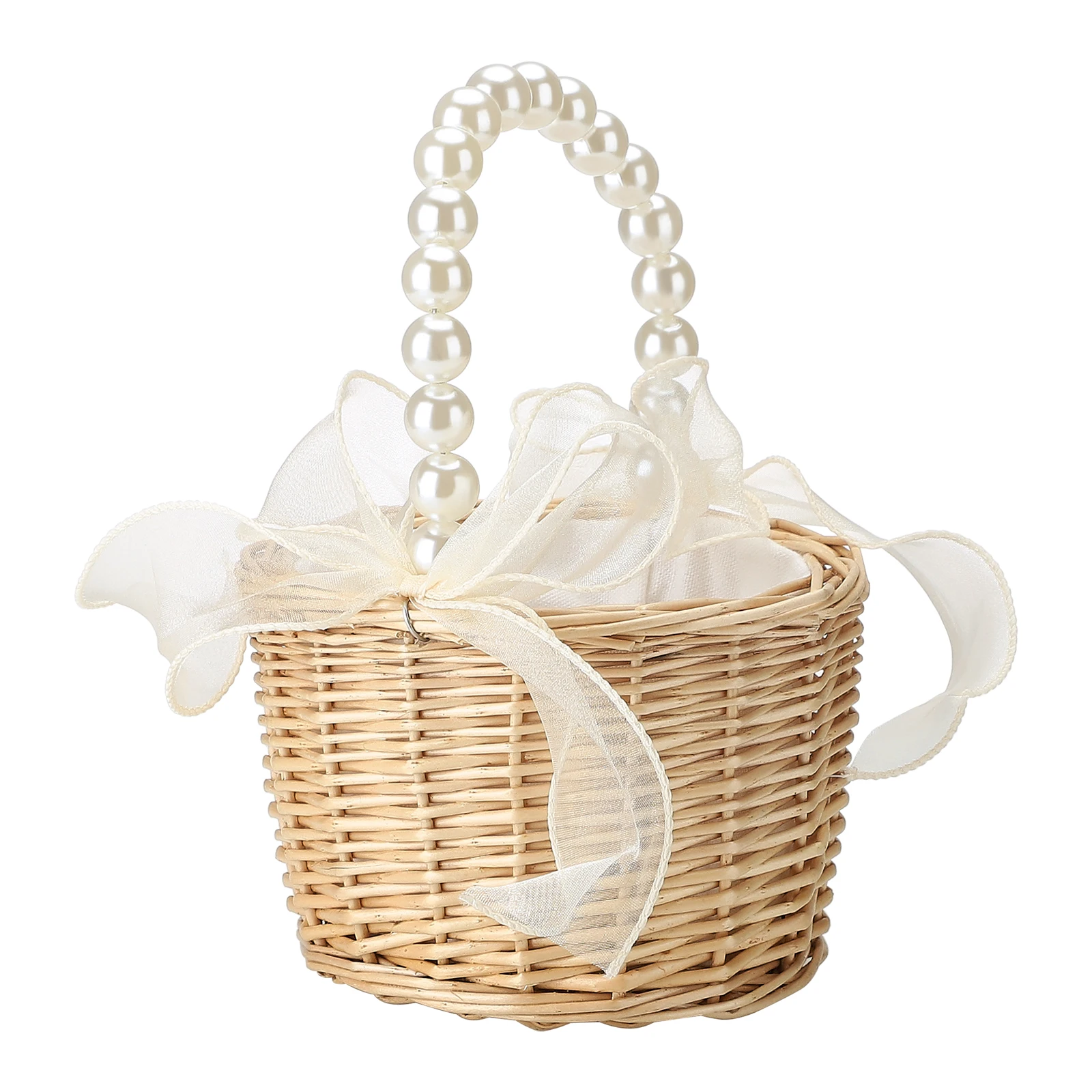 Wedding Bridesmaid Girl Bridal Handheld Flower Basket Organizer Supplies Elegant Flower Storage Box with White Mesh