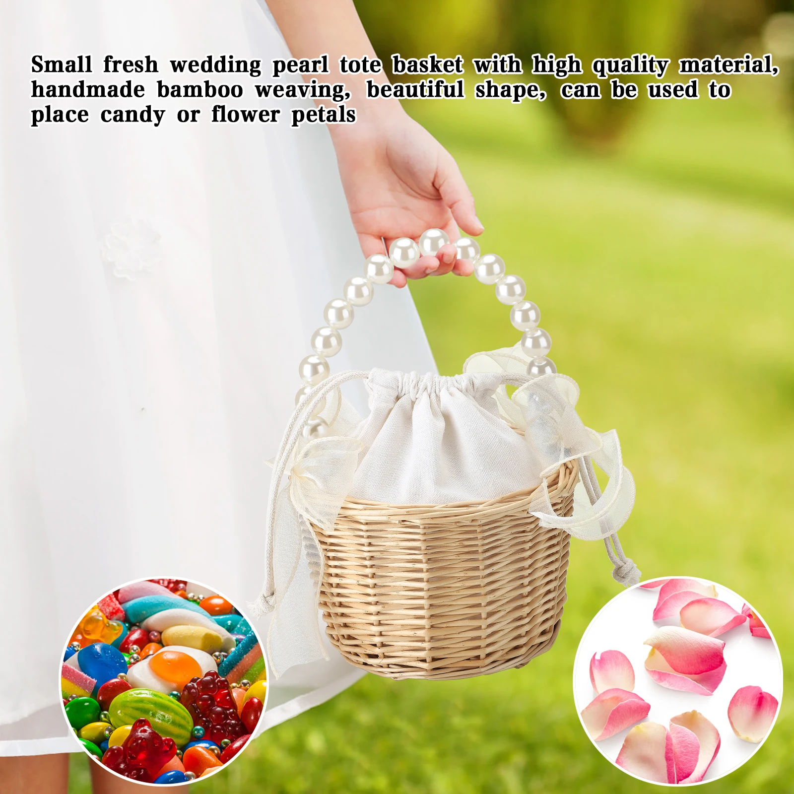 Wedding Bridesmaid Girl Bridal Handheld Flower Basket Organizer Supplies Elegant Flower Storage Box with White Mesh