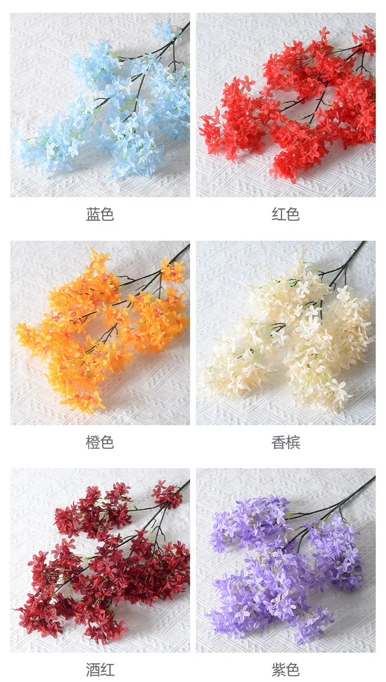 high-end Artificial lilac cross flower long branches cherry blossom silk cloth home hotel ceiling wedding road arch decoration
