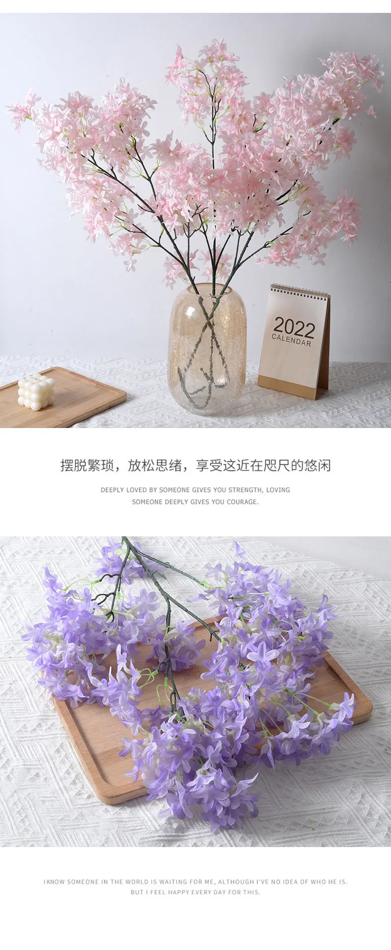 high-end Artificial lilac cross flower long branches cherry blossom silk cloth home hotel ceiling wedding road arch decoration
