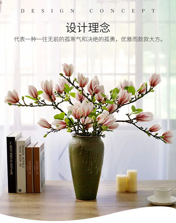 High end Magnolia simulation bouquet, living room and dining table decoration, floral set, vase, flower arrangement, silk flower