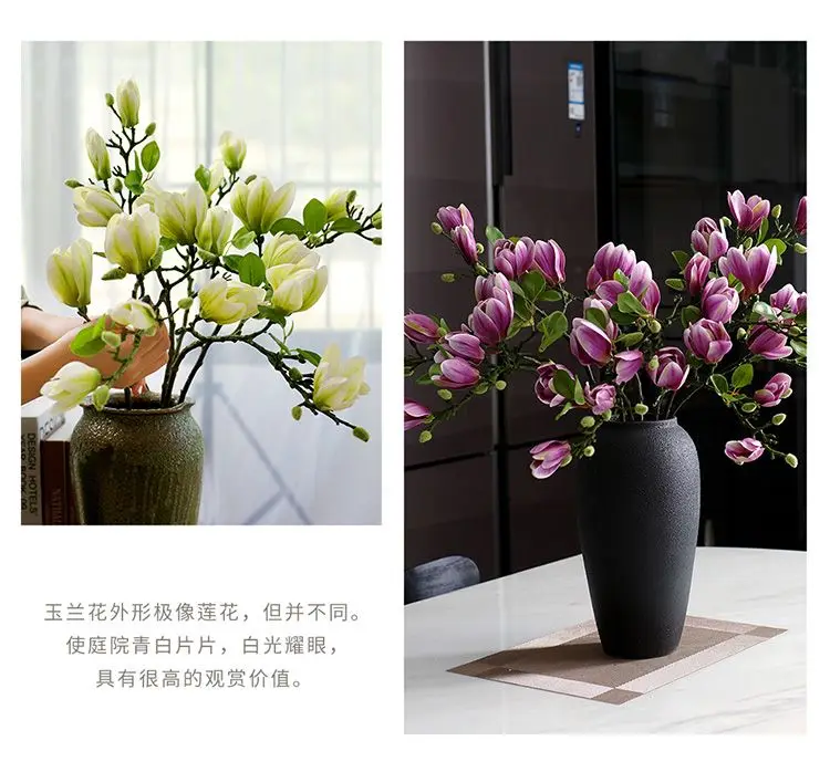 High end Magnolia simulation bouquet, living room and dining table decoration, floral set, vase, flower arrangement, silk flower