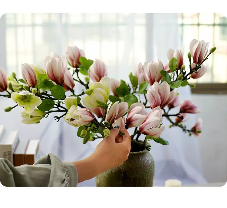 High end Magnolia simulation bouquet, living room and dining table decoration, floral set, vase, flower arrangement, silk flower
