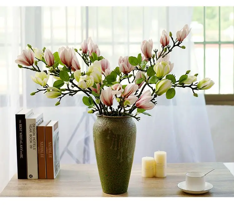 High end Magnolia simulation bouquet, living room and dining table decoration, floral set, vase, flower arrangement, silk flower