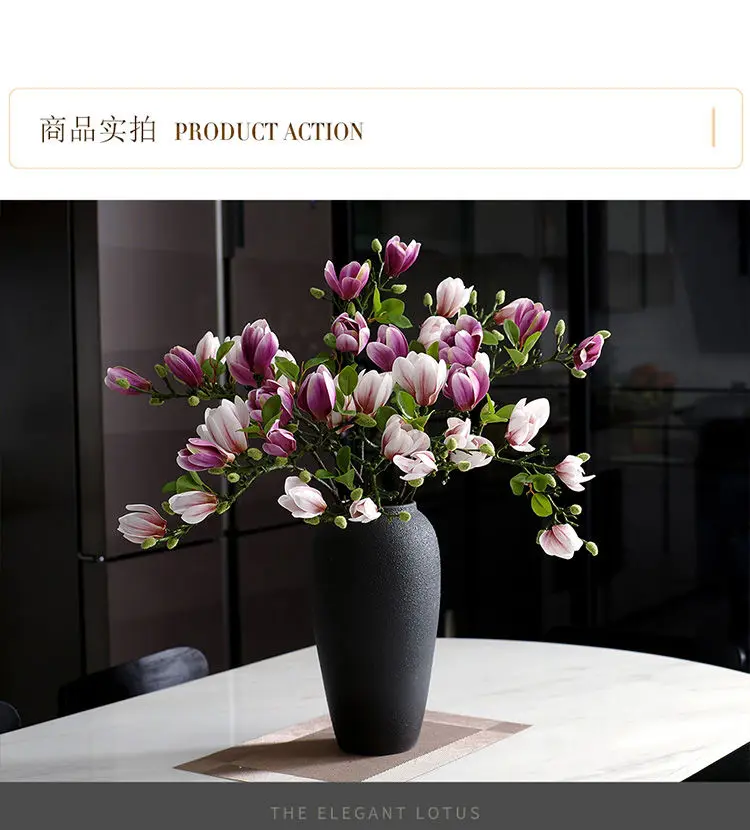 High end Magnolia simulation bouquet, living room and dining table decoration, floral set, vase, flower arrangement, silk flower