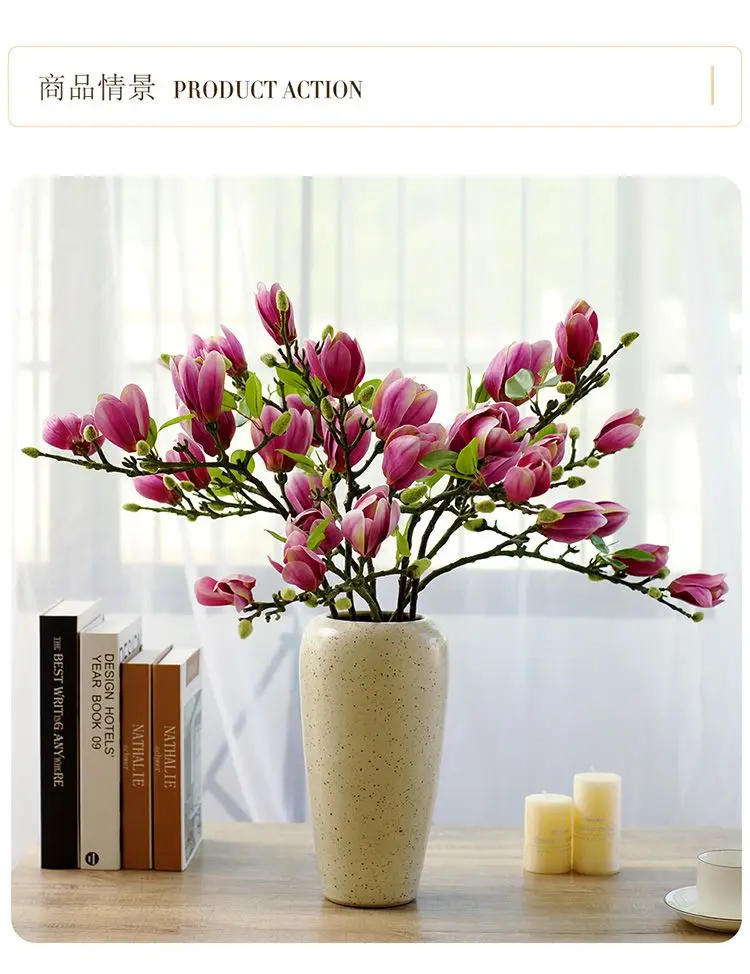 High end Magnolia simulation bouquet, living room and dining table decoration, floral set, vase, flower arrangement, silk flower