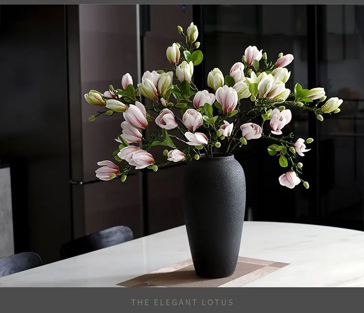 High end Magnolia simulation bouquet, living room and dining table decoration, floral set, vase, flower arrangement, silk flower