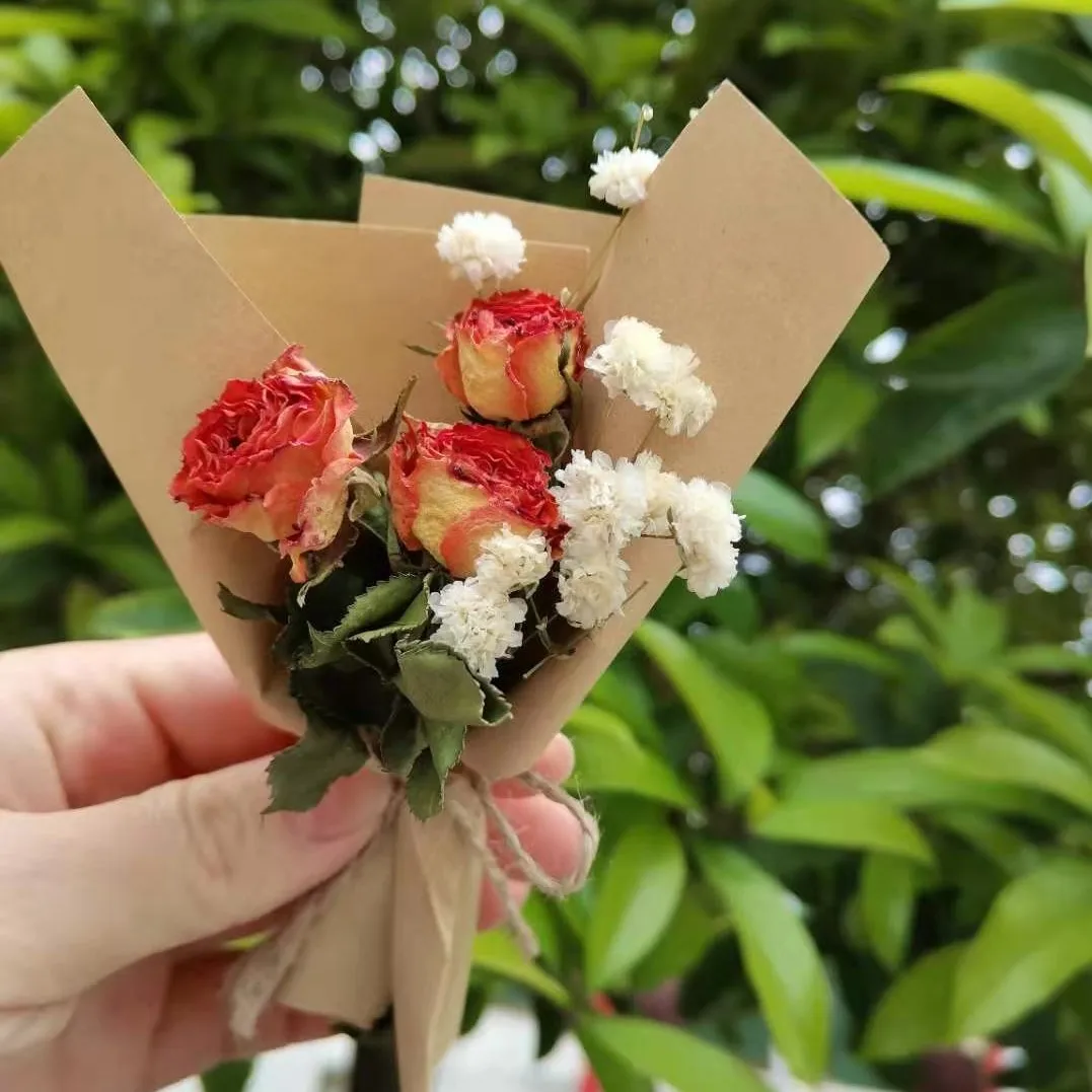 Vintage Natural Mini Dried Rose Flower, Small Bouquet, High-end Creative Gift Box Decoration, Holiday Gift, Valentine's Day
