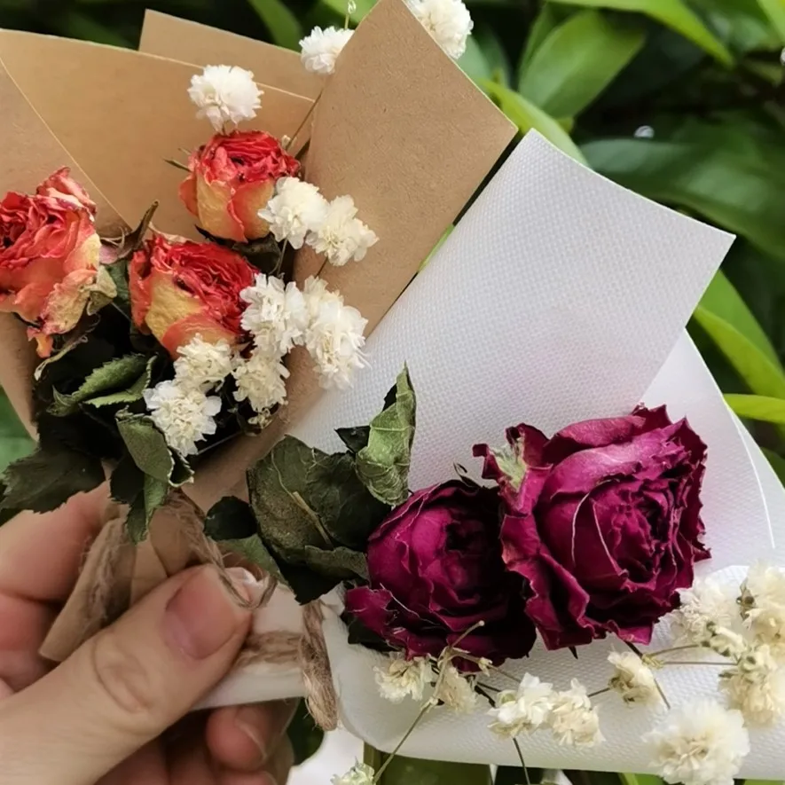 Vintage Natural Mini Dried Rose Flower, Small Bouquet, High-end Creative Gift Box Decoration, Holiday Gift, Valentine's Day