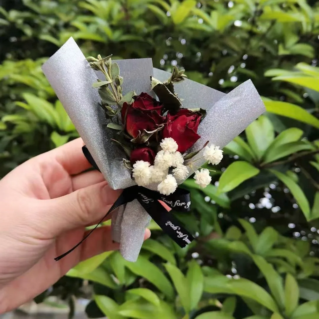 Vintage Natural Mini Dried Rose Flower, Small Bouquet, High-end Creative Gift Box Decoration, Holiday Gift, Valentine's Day