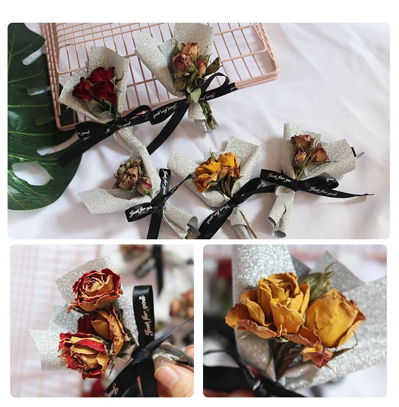 Vintage Natural Mini Dried Rose Flower, Small Bouquet, High-end Creative Gift Box Decoration, Holiday Gift, Valentine's Day