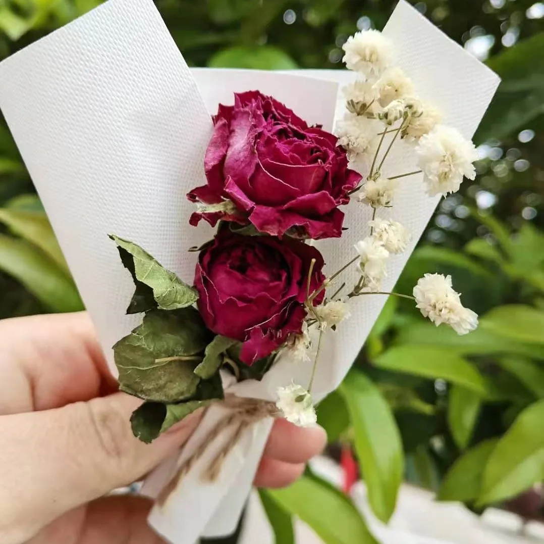 Vintage Natural Mini Dried Rose Flower, Small Bouquet, High-end Creative Gift Box Decoration, Holiday Gift, Valentine's Day