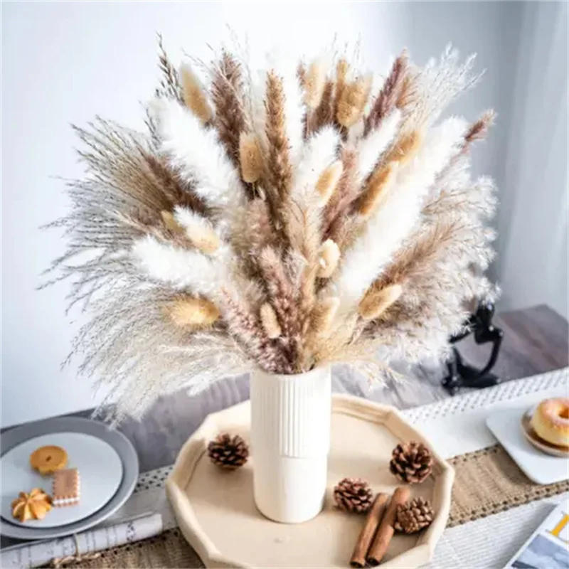 Natural Pampas Dried Flowers Bunny Tails Grass Craspedia Boho Bouquet Wedding Decor Party Supplies Vase Garden Decorations