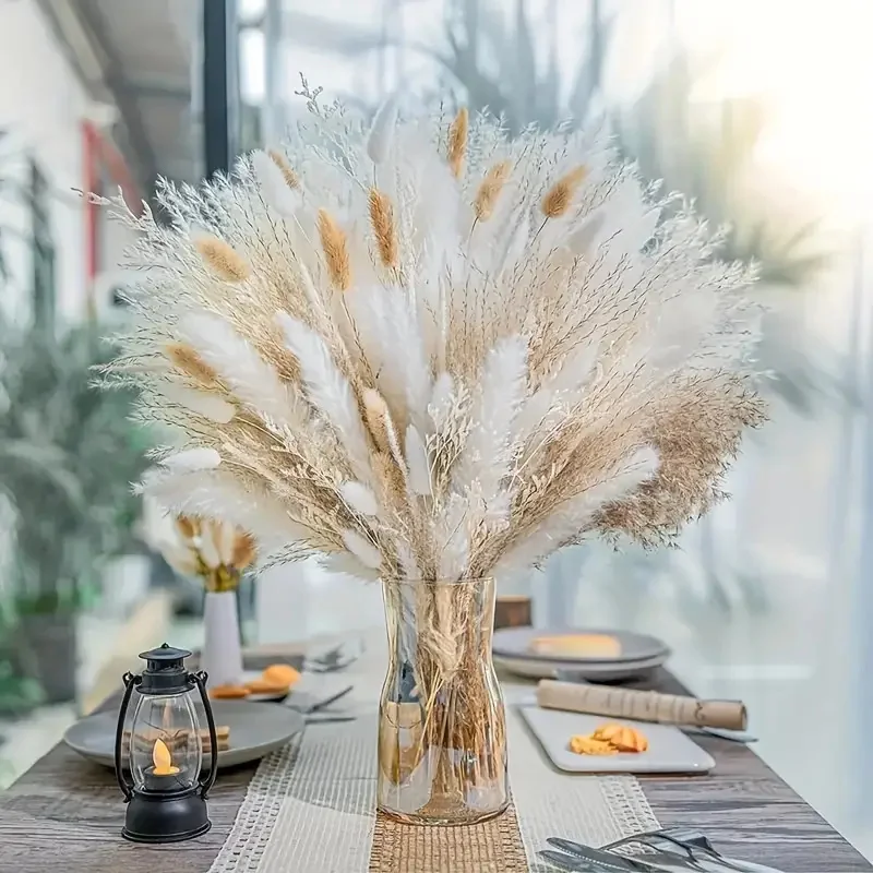 Natural Pampas Dried Flowers Bunny Tails Grass Craspedia Boho Bouquet Wedding Decor Party Supplies Vase Garden Decorations