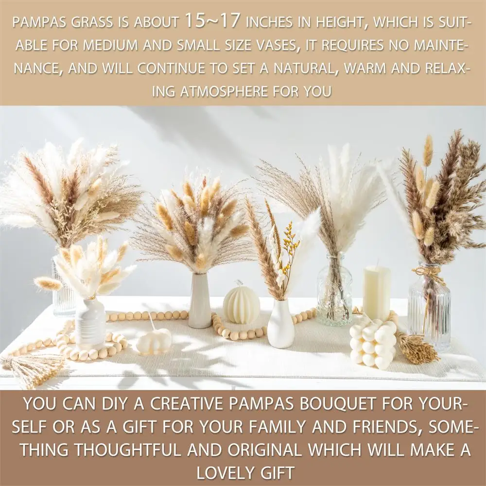 105pcs Natural Dried Flowers Pampas Floral Bouquet Boho Country Home Decoration Rabbit Tail Grass Reed Wedding Decor Arrangement 105pcs Natural Dried Flowers Pampas Floral Bouquet Boho Country Home Decoration Rabbit Tail Grass Reed Wedding Decor Arrangement