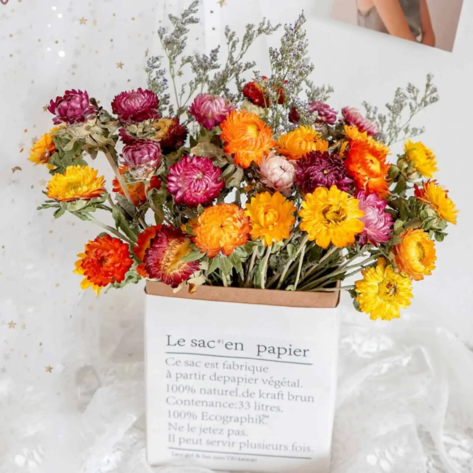 70g Natural Limonium Grass Dried Flowers Bouquet for Nordic Boho Home Decor Fluffy Pampas Valentine's Day Wedding Diy Decoration