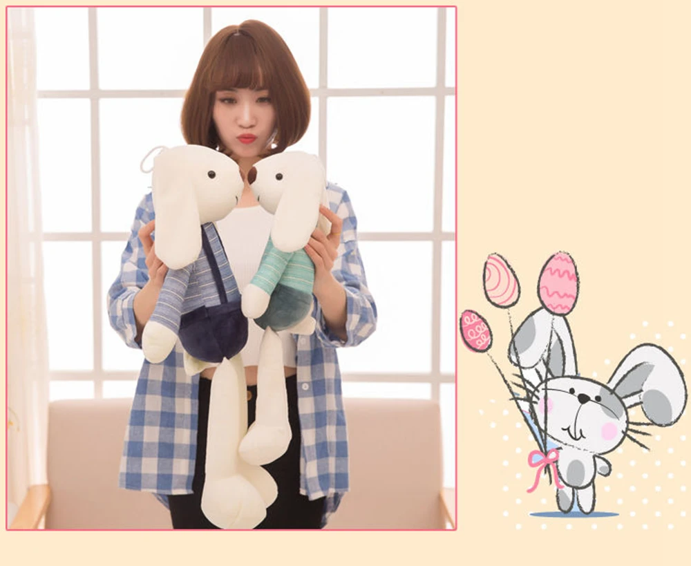 40cm Candy Color Long-eared Rabbit Plush Toy Dressed Small White Rabbit Can Be Hung On The Wall To Sleep To Soothe Birthday Gift