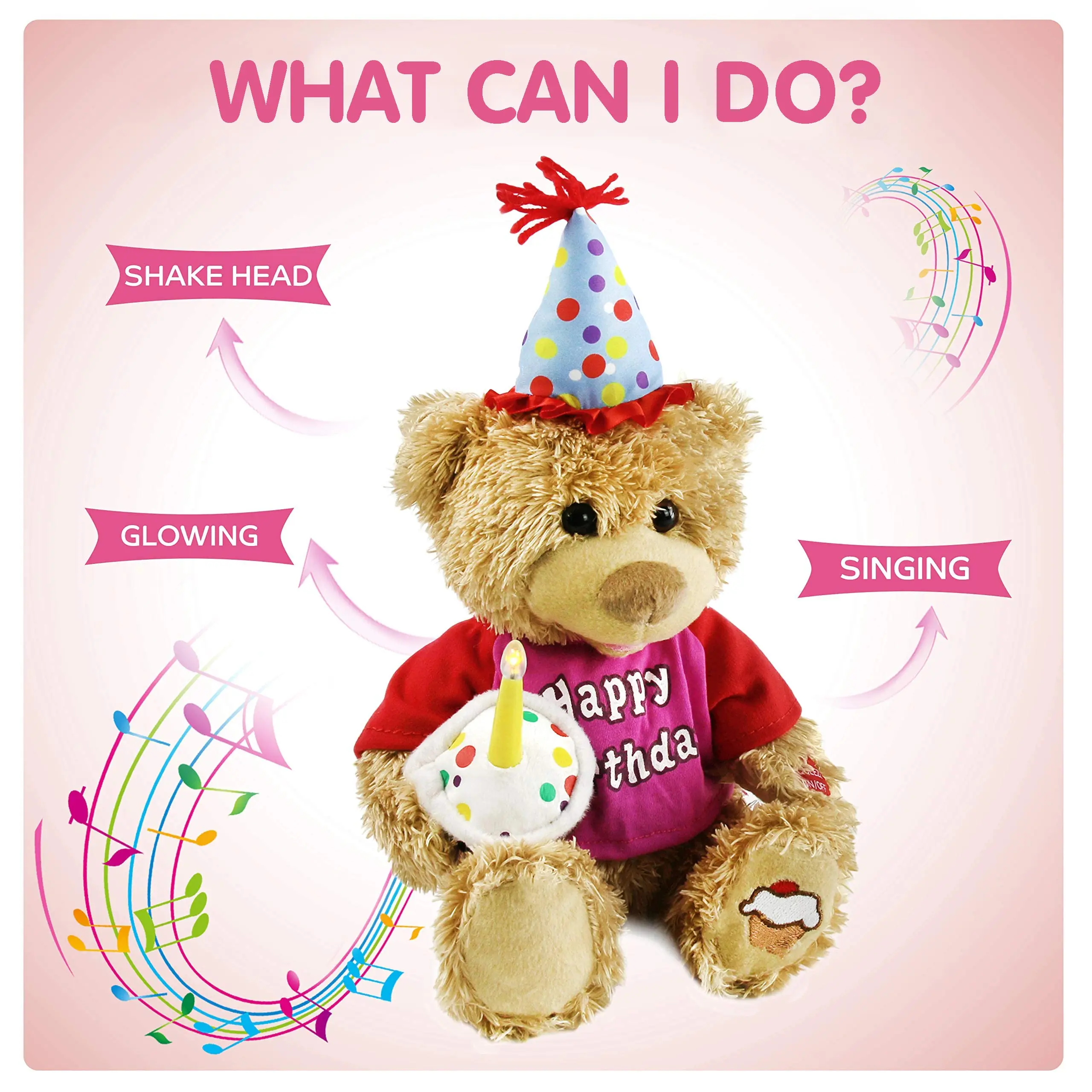 Singing Happy Birthday Bear Plush Toys Swinging Musical Cute Soft Doll Stuffed Animals for Girls Kids Electric Birthday Gift
