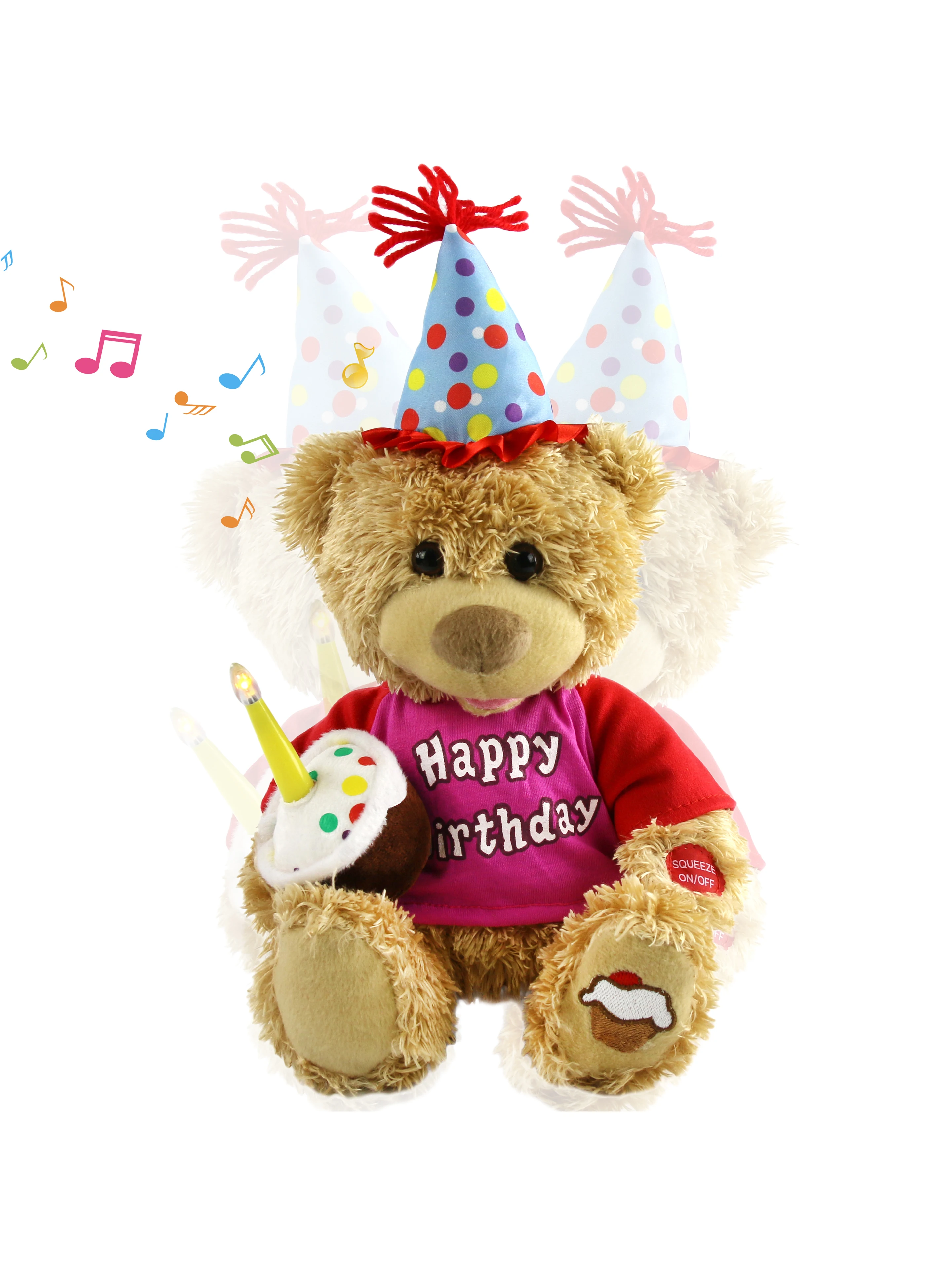 Singing Happy Birthday Bear Plush Toys Swinging Musical Cute Soft Doll Stuffed Animals for Girls Kids Electric Birthday Gift