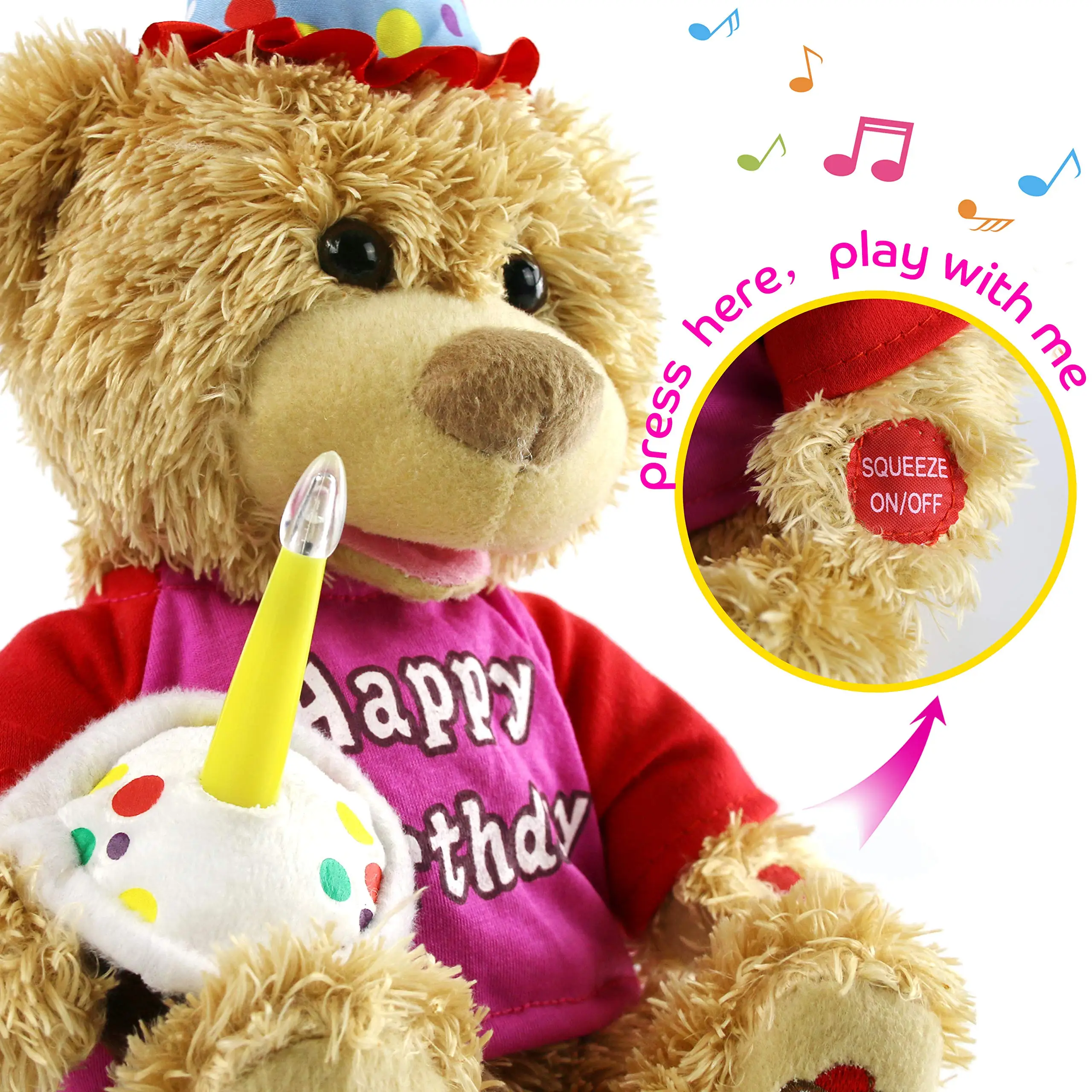 Singing Happy Birthday Bear Plush Toys Swinging Musical Cute Soft Doll Stuffed Animals for Girls Kids Electric Birthday Gift