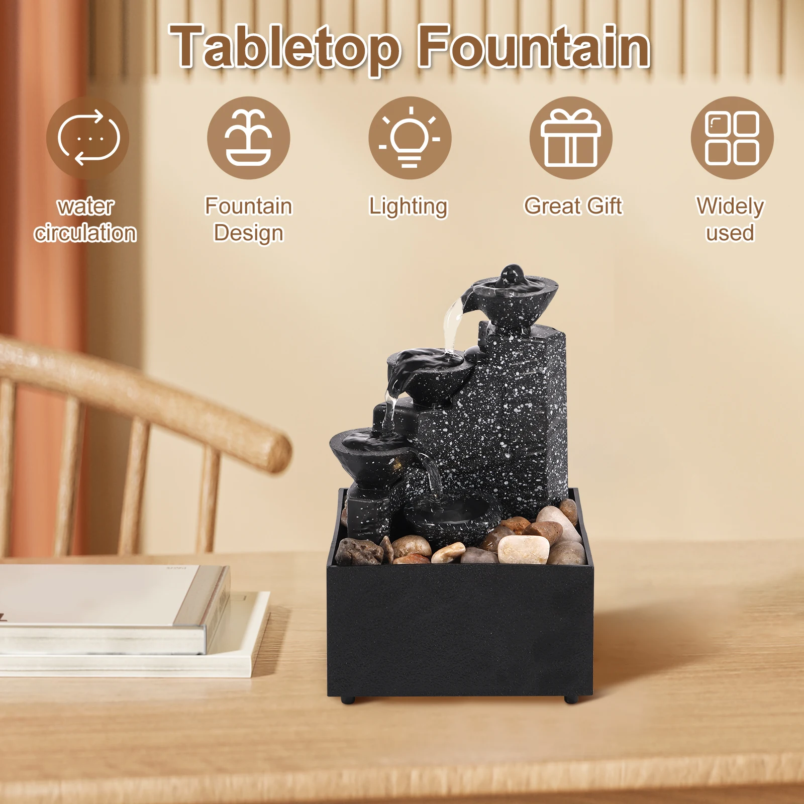 Tabletop Waterfall Decor USB Charging Mode Water Fountain Desktop Fountain Crafts Flowing Water Ornaments Indoor Office Bedroom