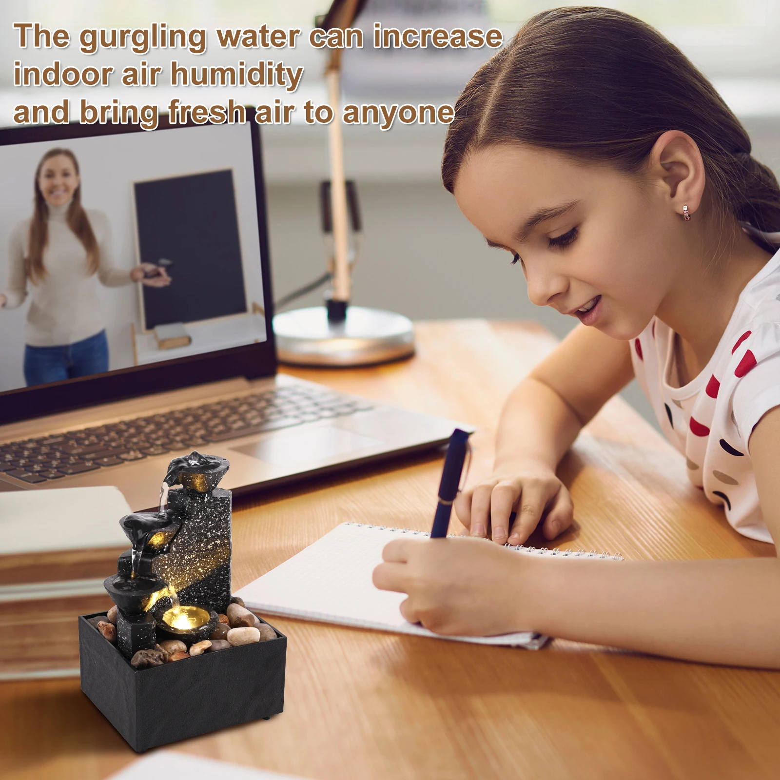 Tabletop Waterfall Decor USB Charging Mode Water Fountain Desktop Fountain Crafts Flowing Water Ornaments Indoor Office Bedroom