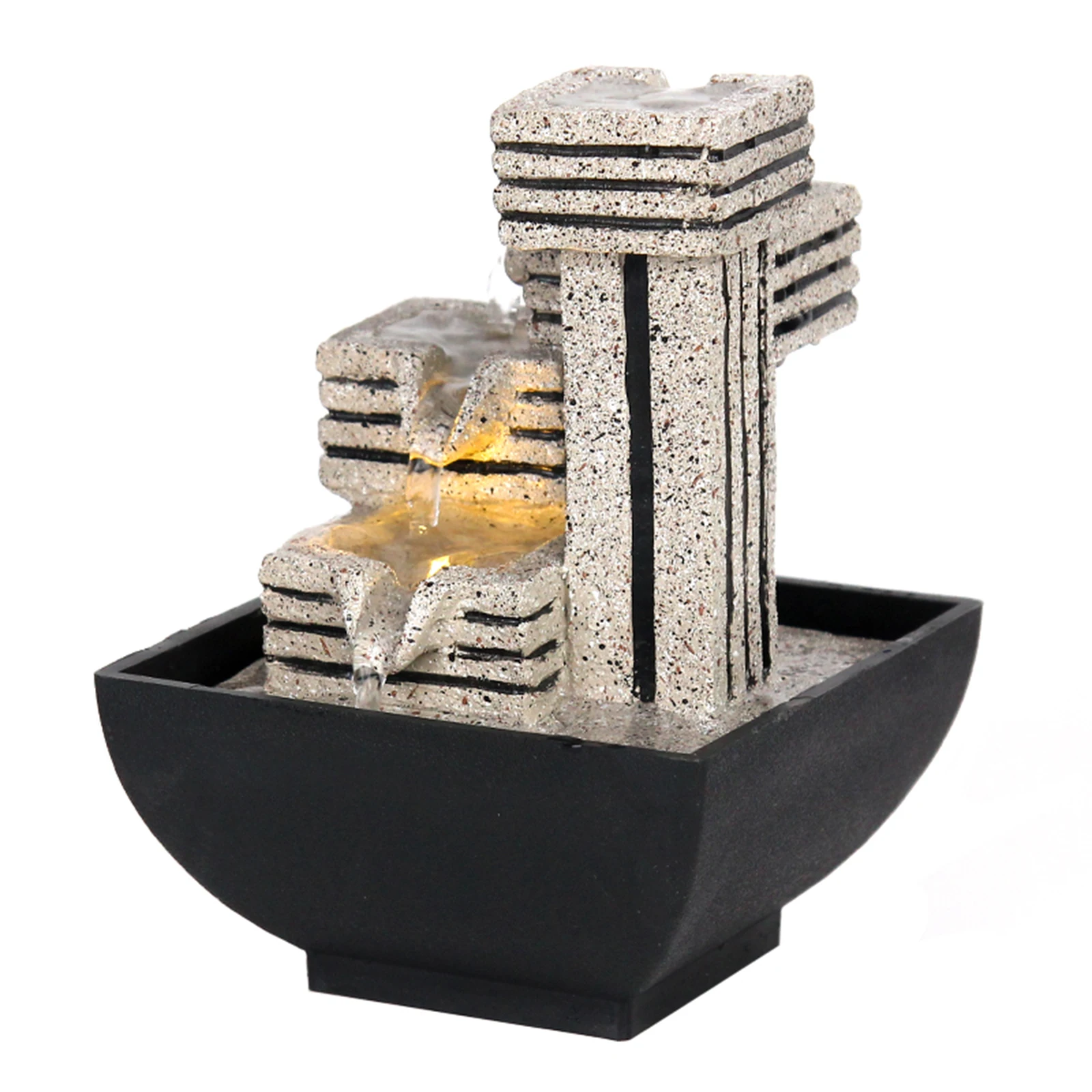 Tabletop Fountain Ornament Water Fountain Resin Flowing Decoration for Desk Bedroom Decoration Geometry Flowing Simple Decor