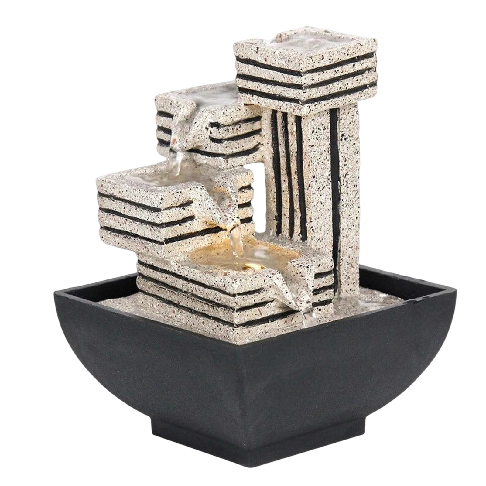 Tabletop Fountain Ornament Water Fountain Resin Flowing Decoration for Desk Bedroom Decoration Geometry Flowing Simple Decor