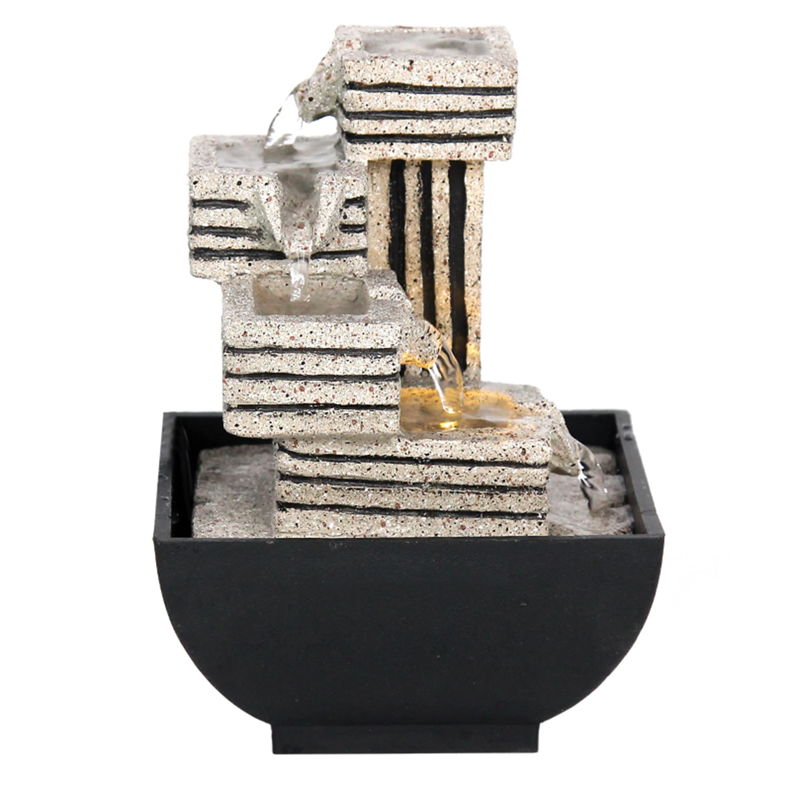 Tabletop Fountain Ornament Water Fountain Resin Flowing Decoration for Desk Bedroom Decoration Geometry Flowing Simple Decor