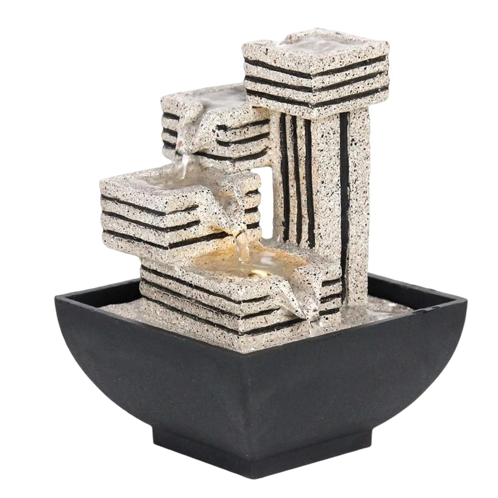 Tabletop Fountain Ornament Water Fountain Resin Flowing Decoration for Desk Bedroom Decoration Geometry Flowing Simple Decor