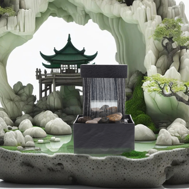1 Set of Creative Tabletop Fountain Indoor Relaxation Waterfall Zen Meditation Desk Fountain