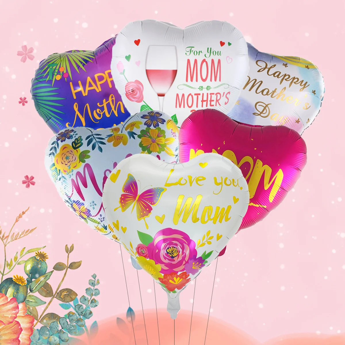 6 Pcs 18 Inch Round Heart Happy Mother's Day Balloons Mother's Day Decorations Mother's Gifts