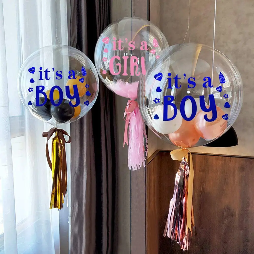 6set BOBO Balloons Stickers Boy Or Girl 19*27CM DIY Transparent Stickers For Gender Reveal Party Decorations Baby Shower Decors