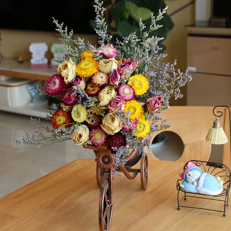 Flower Heads Dried Natural Real Mutiple Heads Rose Flower Wedding Bouquet Bubble Rose Florist Floral DIY Material Home Decor