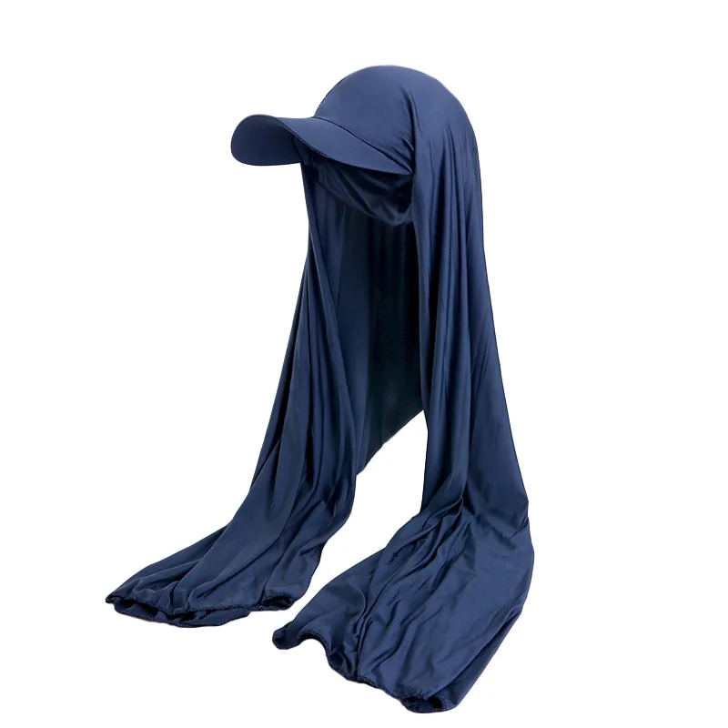 New Women Muslim Baseball Caps With Scarf Outdoor Head Scarf Jersey Hijab Shawl Solid Color Bandana Turban Hat Islamic Headscarf