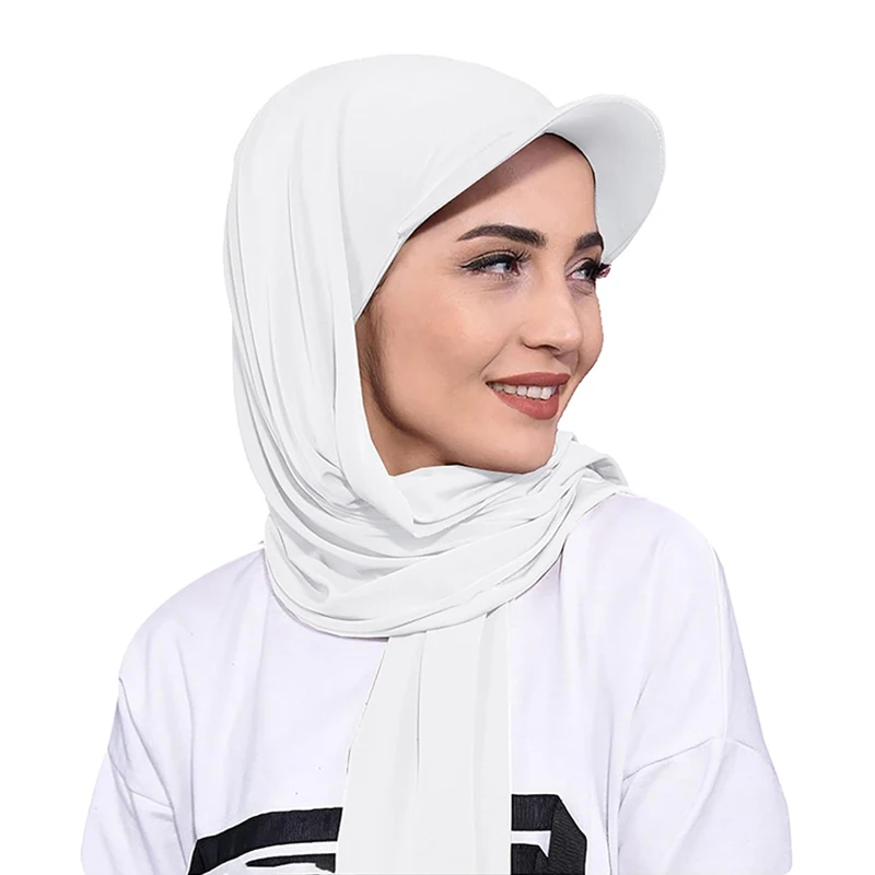 New Women Muslim Baseball Caps With Scarf Outdoor Head Scarf Jersey Hijab Shawl Solid Color Bandana Turban Hat Islamic Headscarf