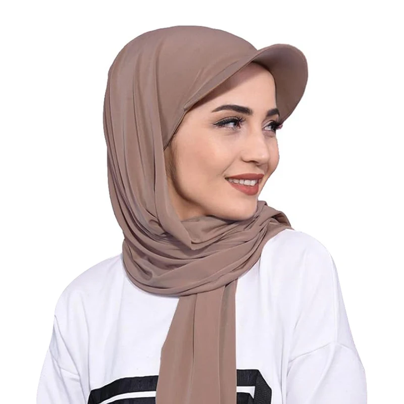 New Women Muslim Baseball Caps With Scarf Outdoor Head Scarf Jersey Hijab Shawl Solid Color Bandana Turban Hat Islamic Headscarf