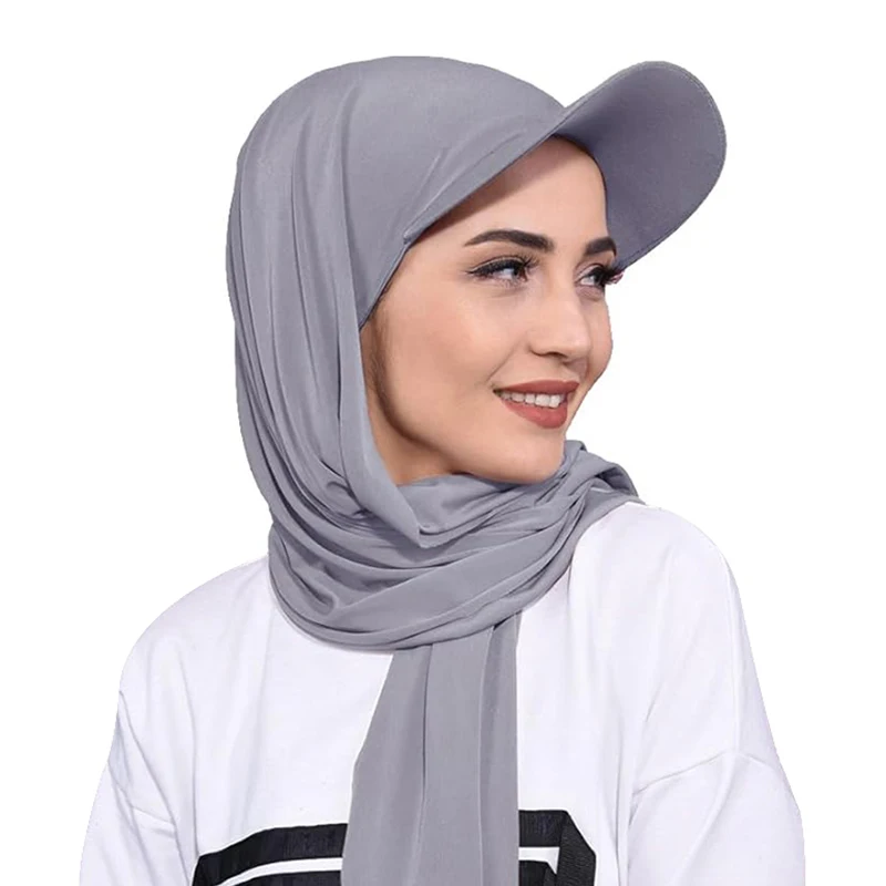 New Women Muslim Baseball Caps With Scarf Outdoor Head Scarf Jersey Hijab Shawl Solid Color Bandana Turban Hat Islamic Headscarf