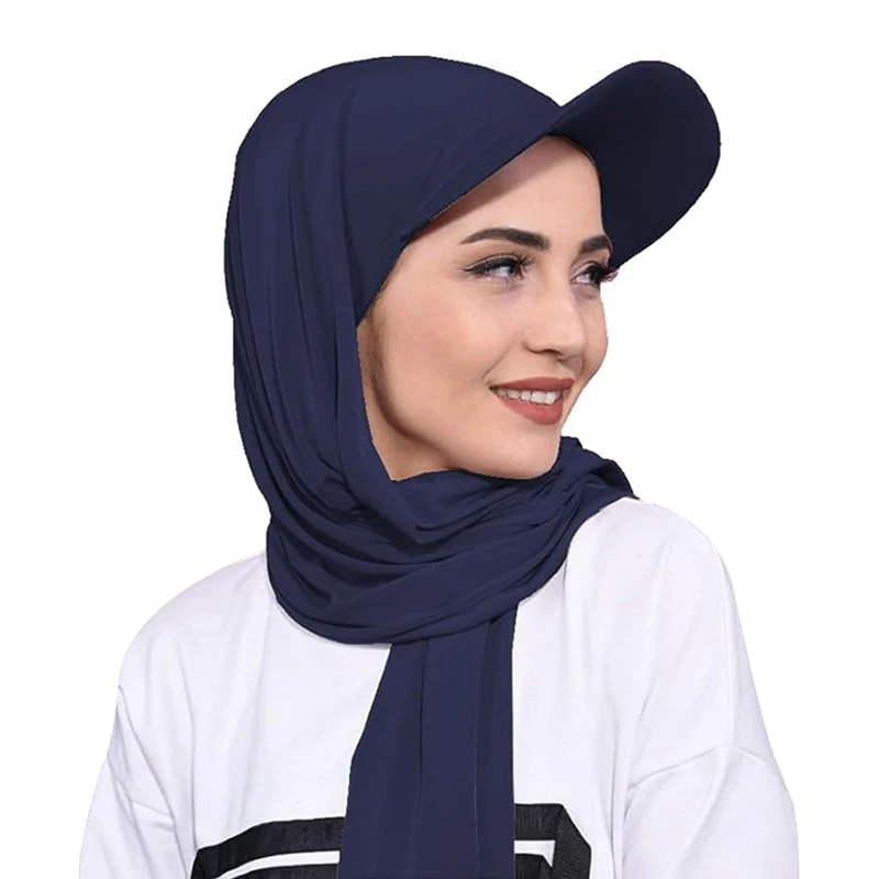 New Women Muslim Baseball Caps With Scarf Outdoor Head Scarf Jersey Hijab Shawl Solid Color Bandana Turban Hat Islamic Headscarf