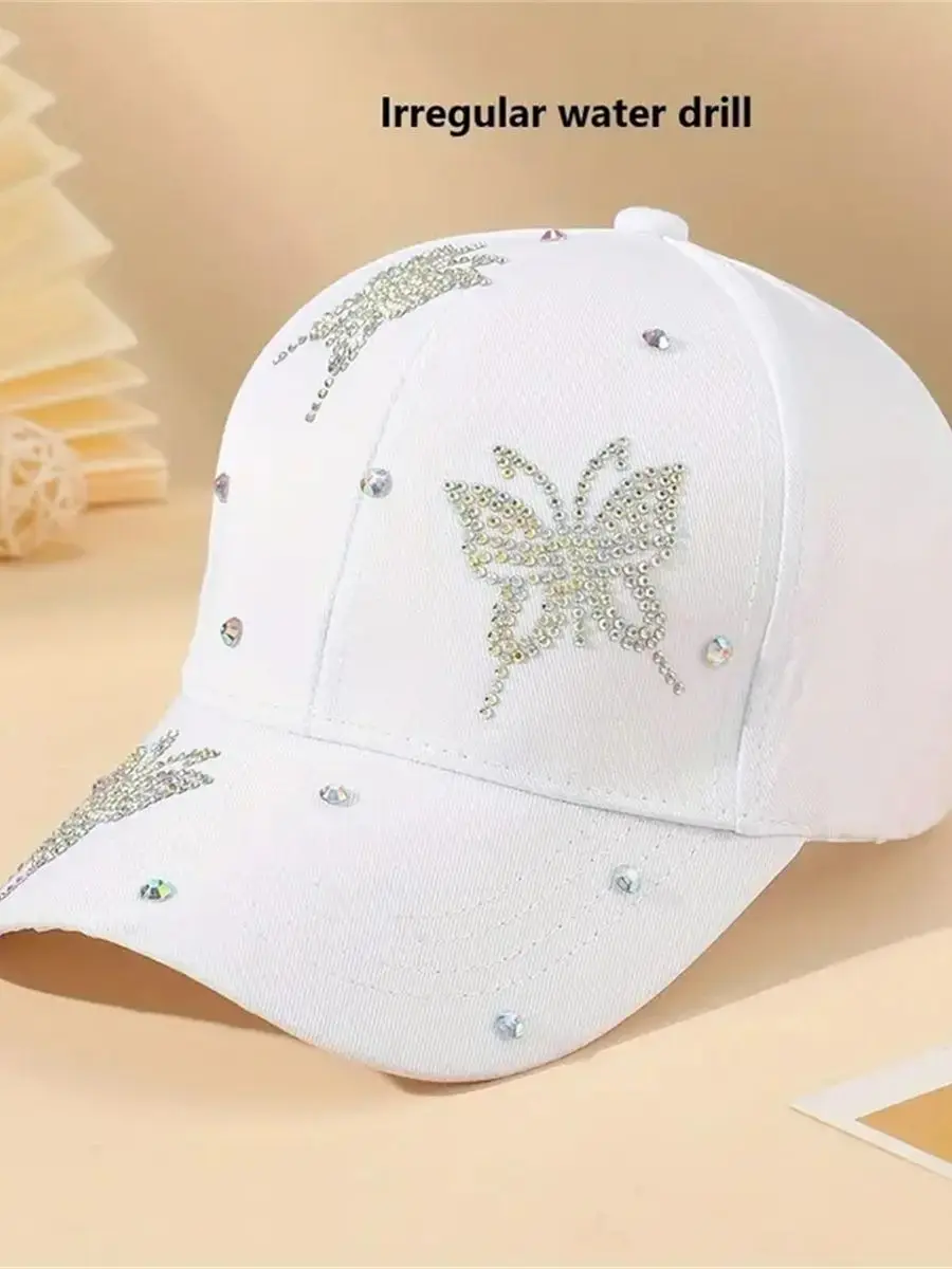 New lady pure color diamond butterfly baseball cap, multi-color optional fashion essential travel