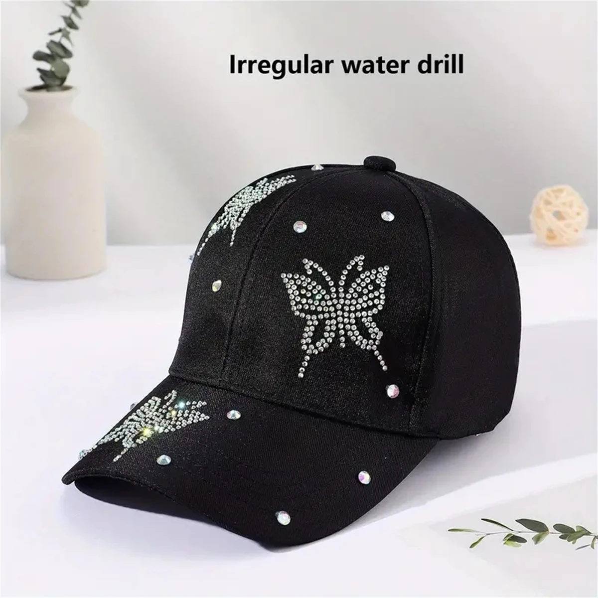 New lady pure color diamond butterfly baseball cap, multi-color optional fashion essential travel