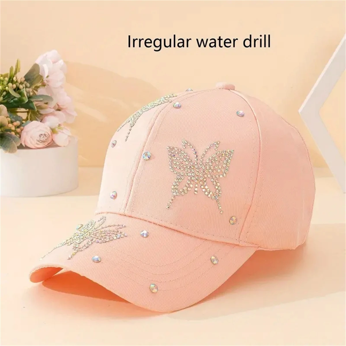New lady pure color diamond butterfly baseball cap, multi-color optional fashion essential travel