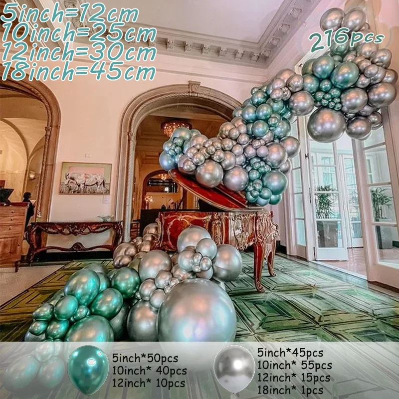 216pcs Chrome Green Decorations Welcome Home Balloons Garland Arch Kits Happy Birthday Events Celebration Baba Shower Garland