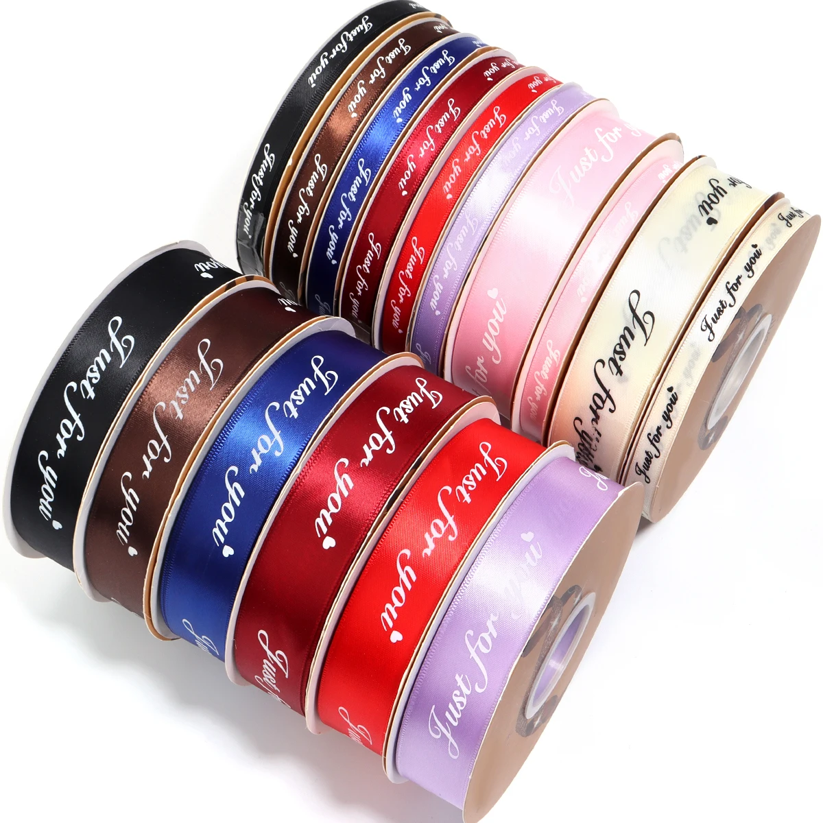50 Yards Satin Ribbon Color Printed 'JUST FOR YOU' Wrapping Ribbons for Baking Flower Birthday Festival Gifts Party Decoration